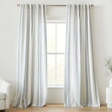 Textured Luxe Stripe Linen Curtain, 48x108, Arctic Blue