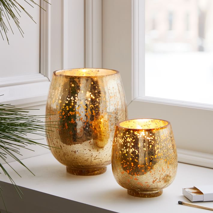 Gold Crackle Mercury Candle Jars - Winter White