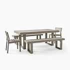 Portside Wood Outdoor Dining Table (76.5&quot;), Benches &amp; Dining Chairs Set