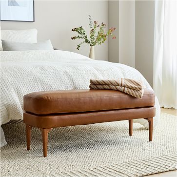 Brown leather shop bed bench