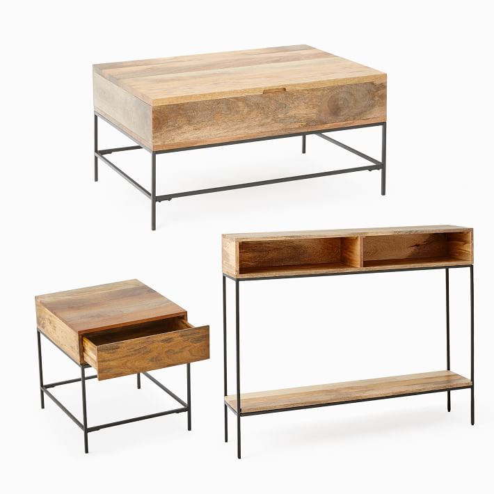 Industrial Storage Pop-Up Coffee Table, Skinny Console &amp; Side Table Set