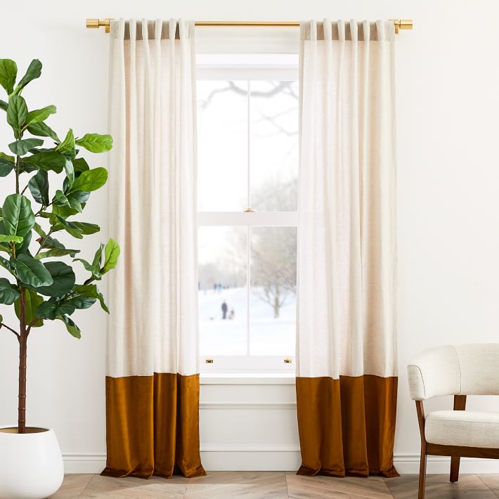 Open Box: European Flax Linen &amp; Luster Velvet Curtain - Natural/Golden Oak