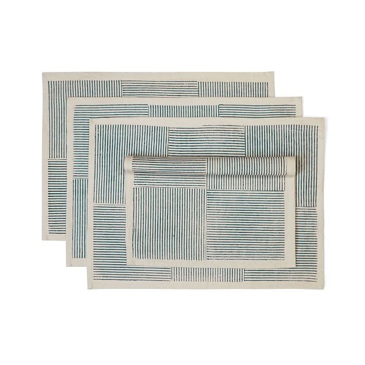 Artisan Block-Print Cotton Placemats (Set of 4): Cerulean