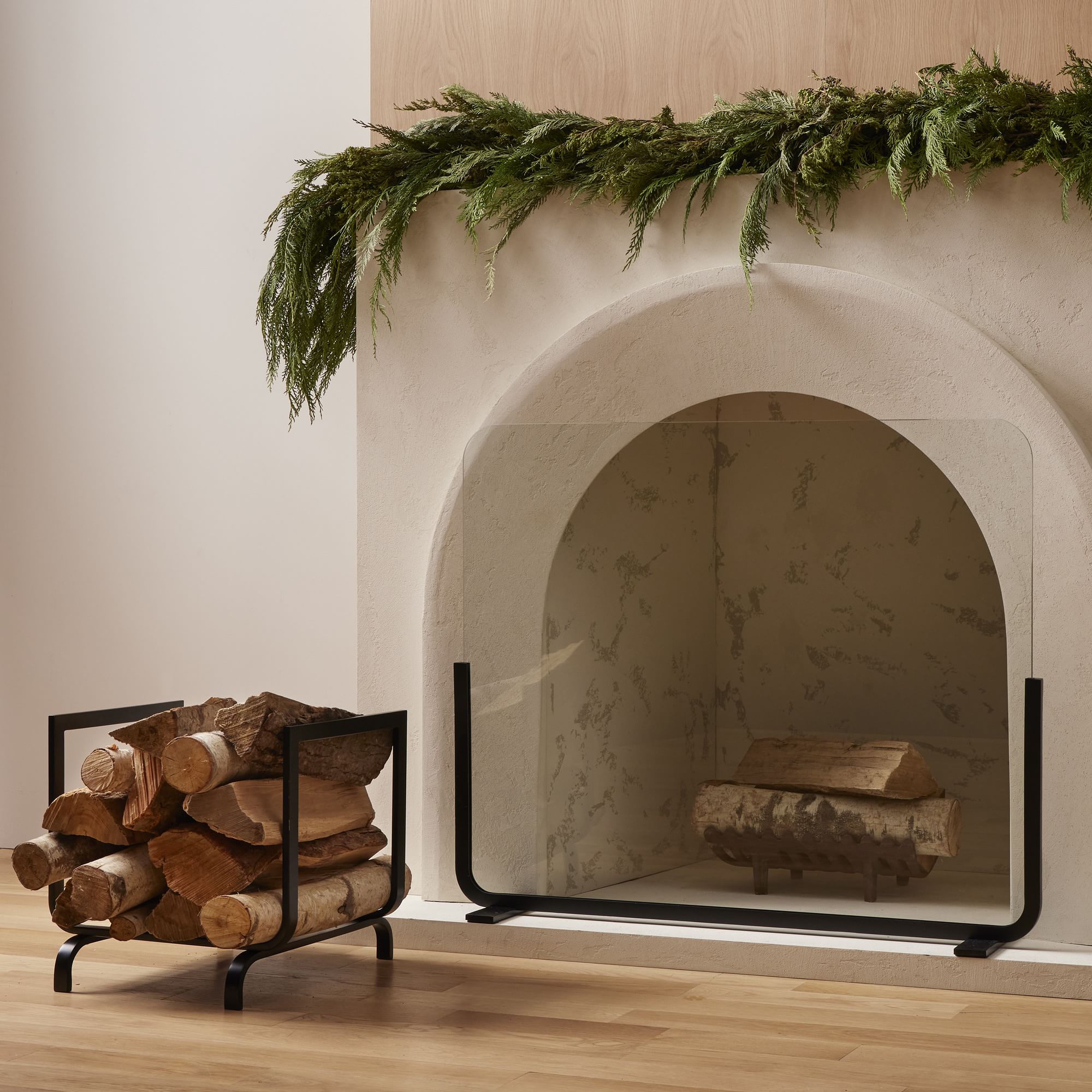 Willow Fireplace Log Holder & Screen Set | West Elm