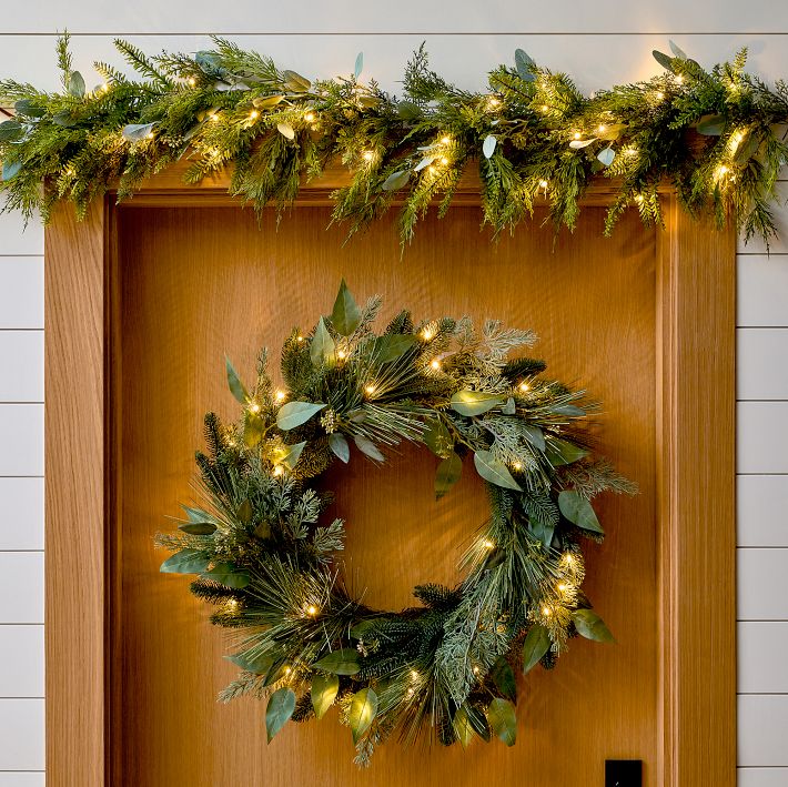 Pre-Lit Faux Mixed Seeded Eucalyptus Wreath &amp; Garland