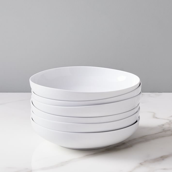 Organic Porcelain Low Bowls, White (Set of 6)