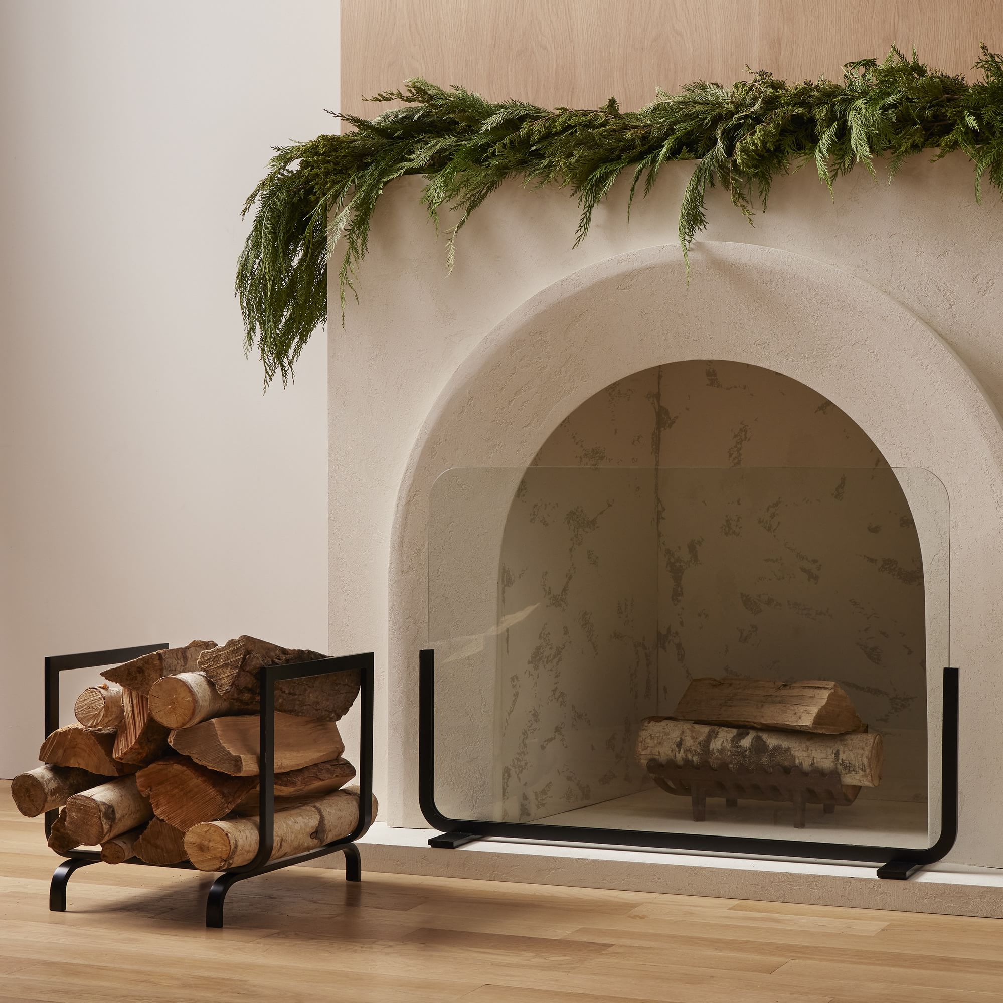 Willow Fireplace Log Holder & Screen Set | West Elm