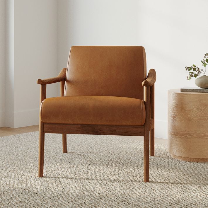 Open Box: Mid-Century Leather Show Wood Chair
