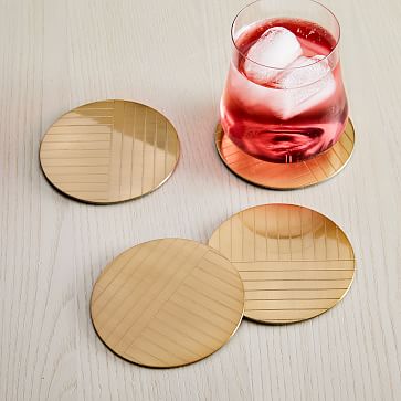 Two-tone Nickel & Brass Coasters, Set of 4 