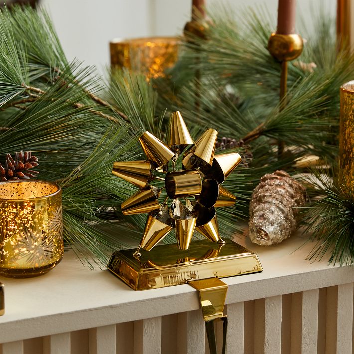 Bronze Tone Metal Pine Cone Christmas Stocking Holder Heavy Brown