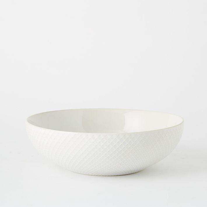 Textured 12&quot; Low Serve Bowl - White (Grid)