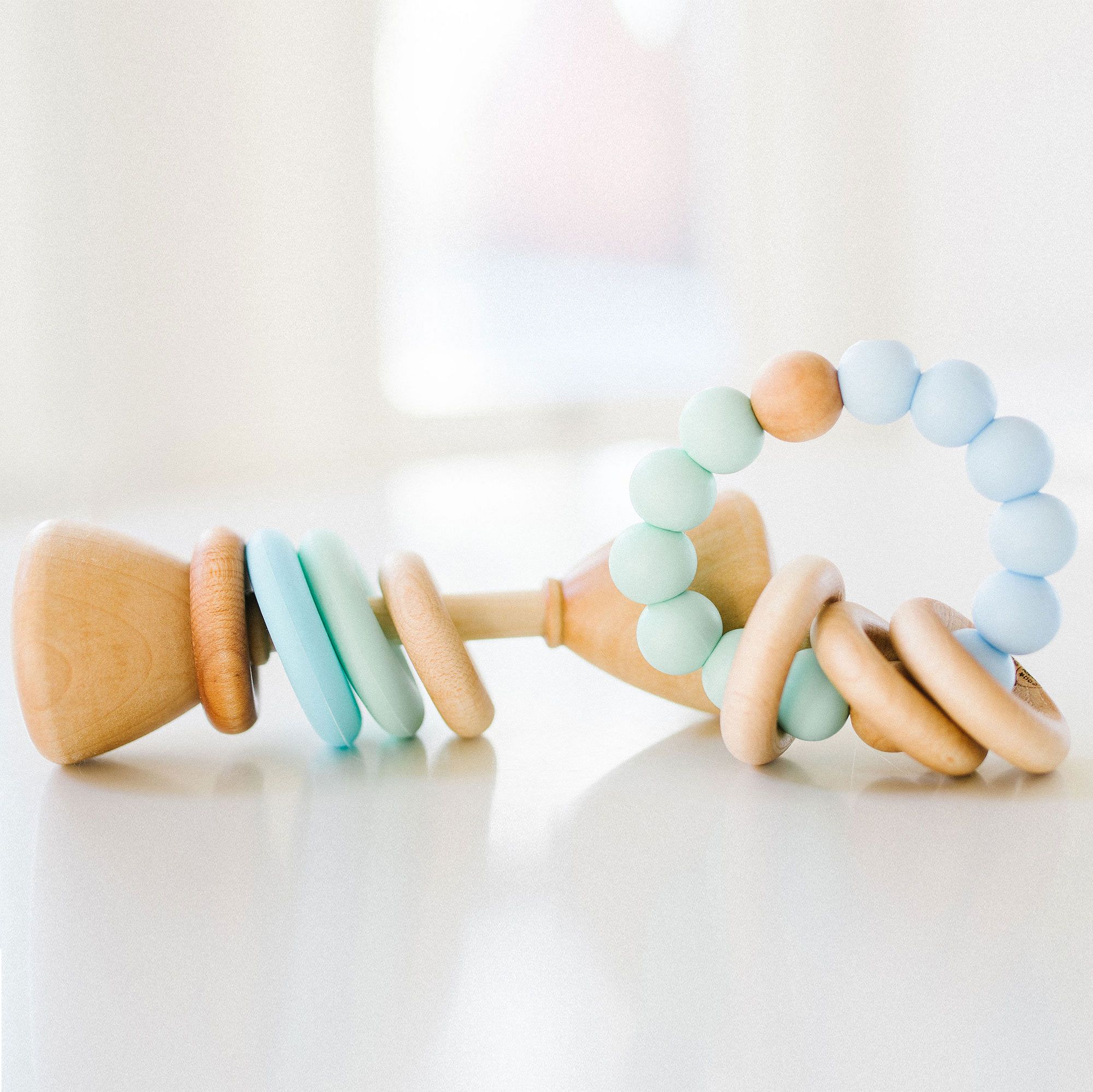 wooden rattle and teething ring
