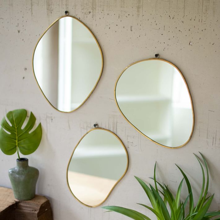 Brass Framed Organic Shaped Mirrors (Set Of 3) - 9&quot;W x 11&quot;H