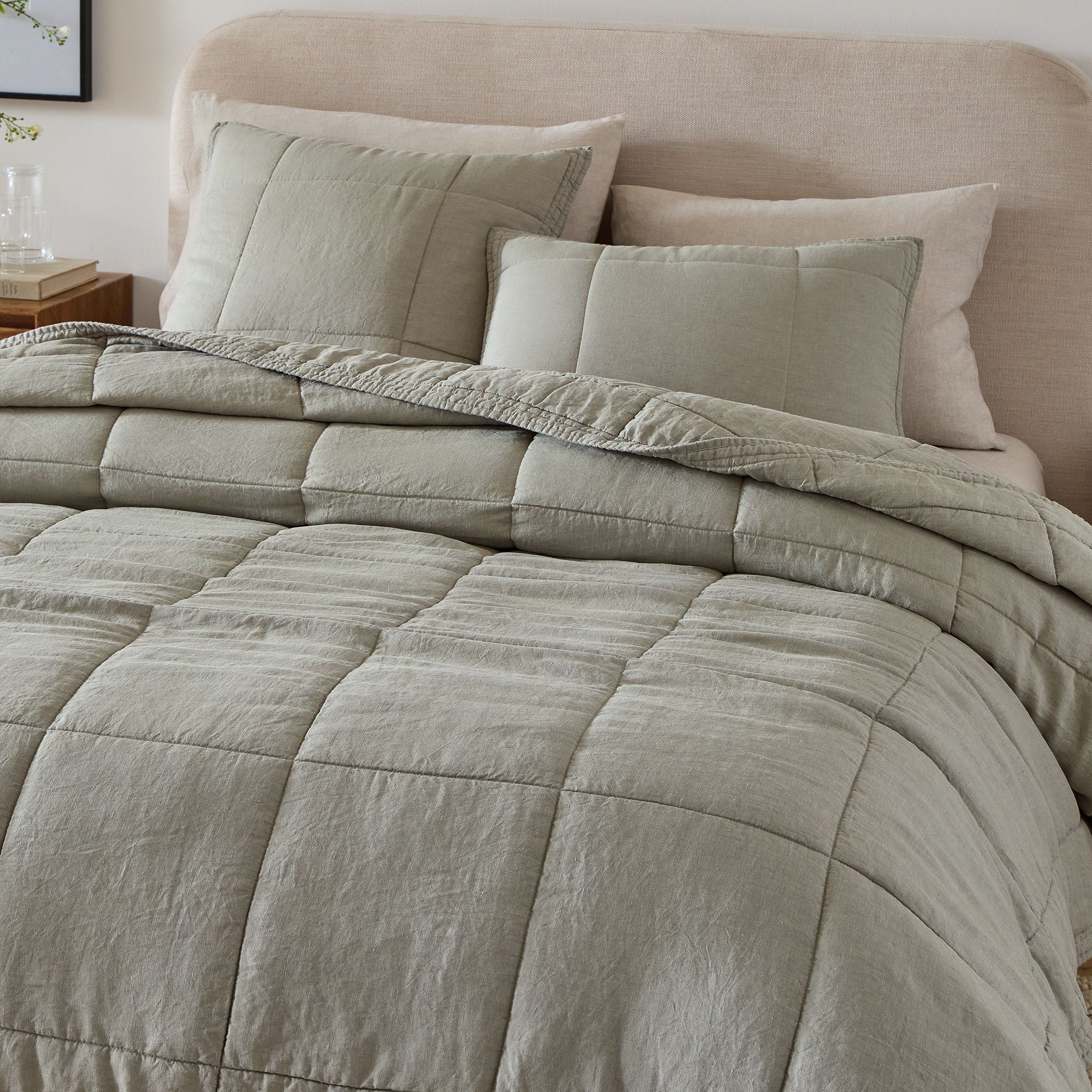 European Flax Linen Box Stitch Quilt & Shams | West Elm