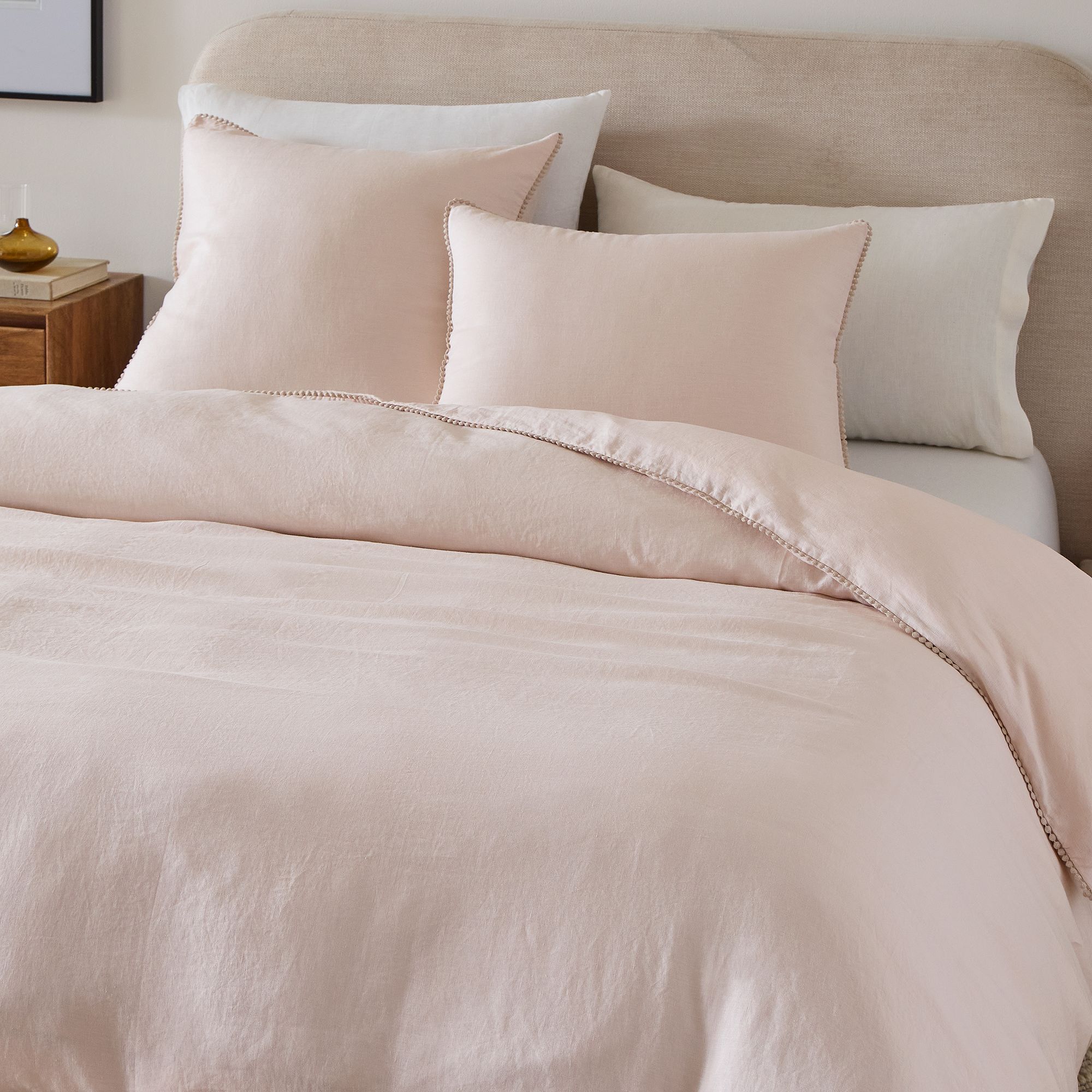 European Flax Linen Pom Duvet Cover & Shams | West Elm