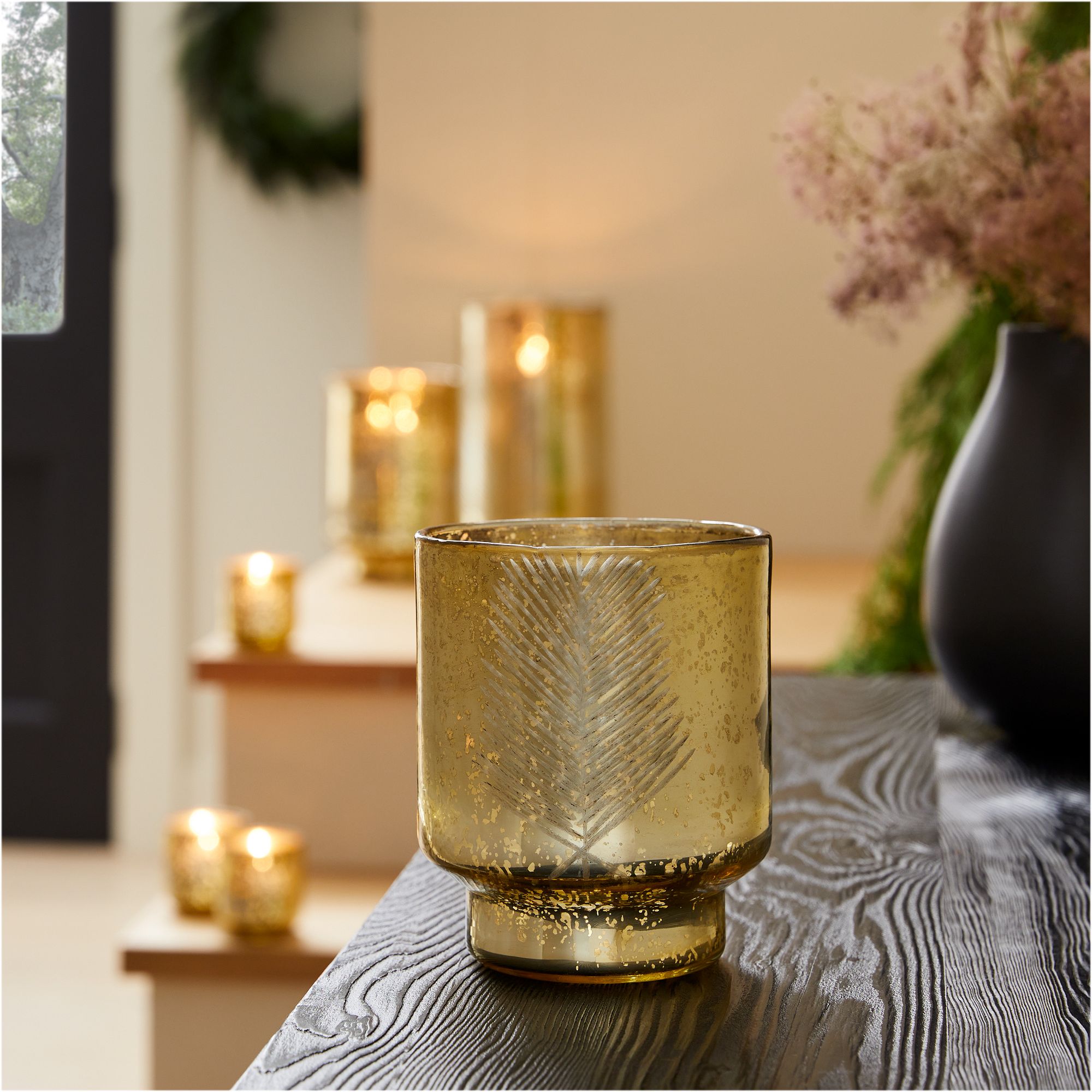 Etched Mercury Glass Hurricane | West Elm