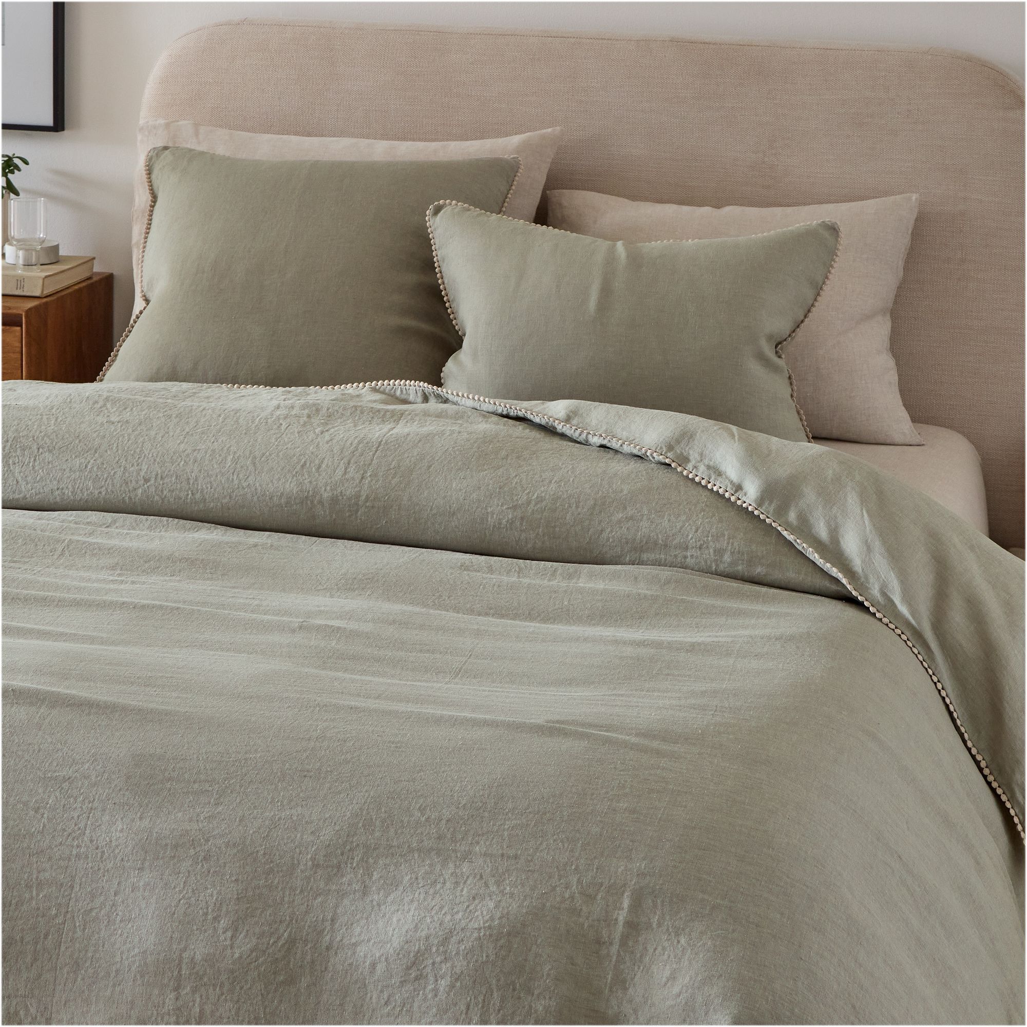 European Flax Linen Pom Duvet Cover & Shams | West Elm