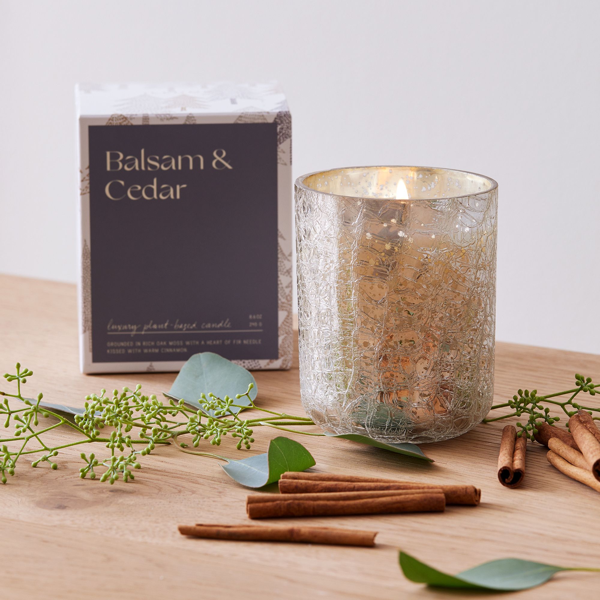 Boxed Crackled Glass Candle - Balsam & Cedar | West Elm