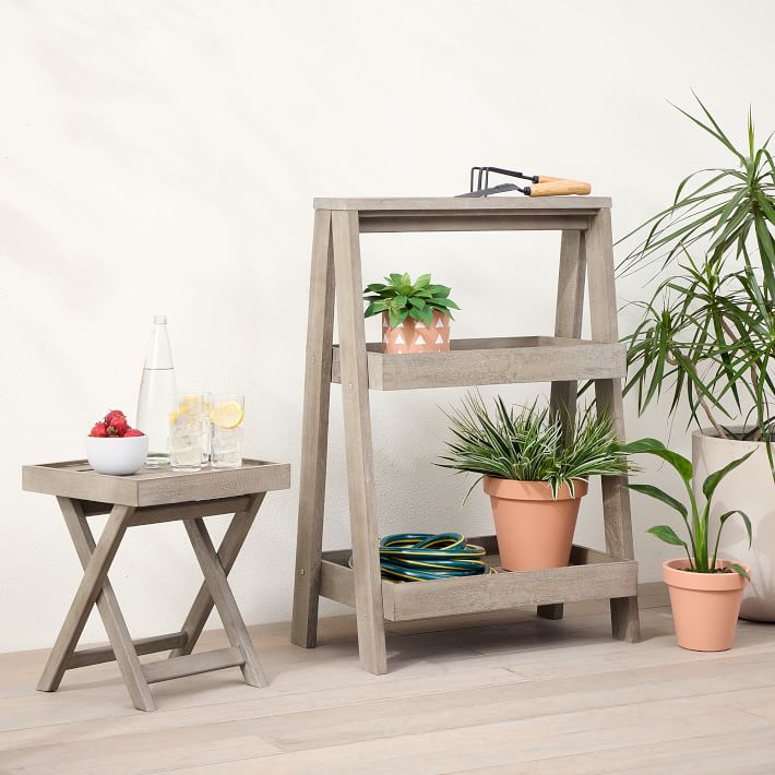 Portside Wood 2-Tier Plant Stand &amp; Tray Table