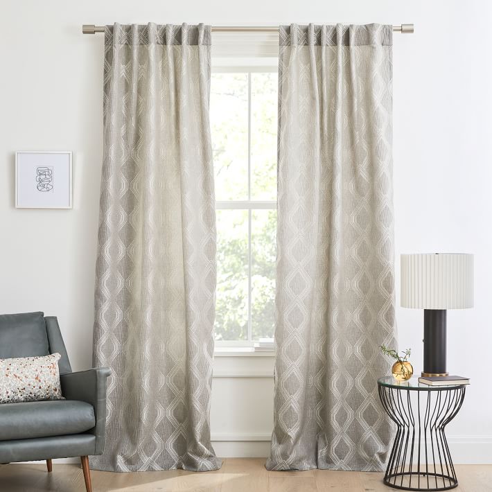 Open Box: Linear Lattice Jacquard Curtain - Fossil Gray