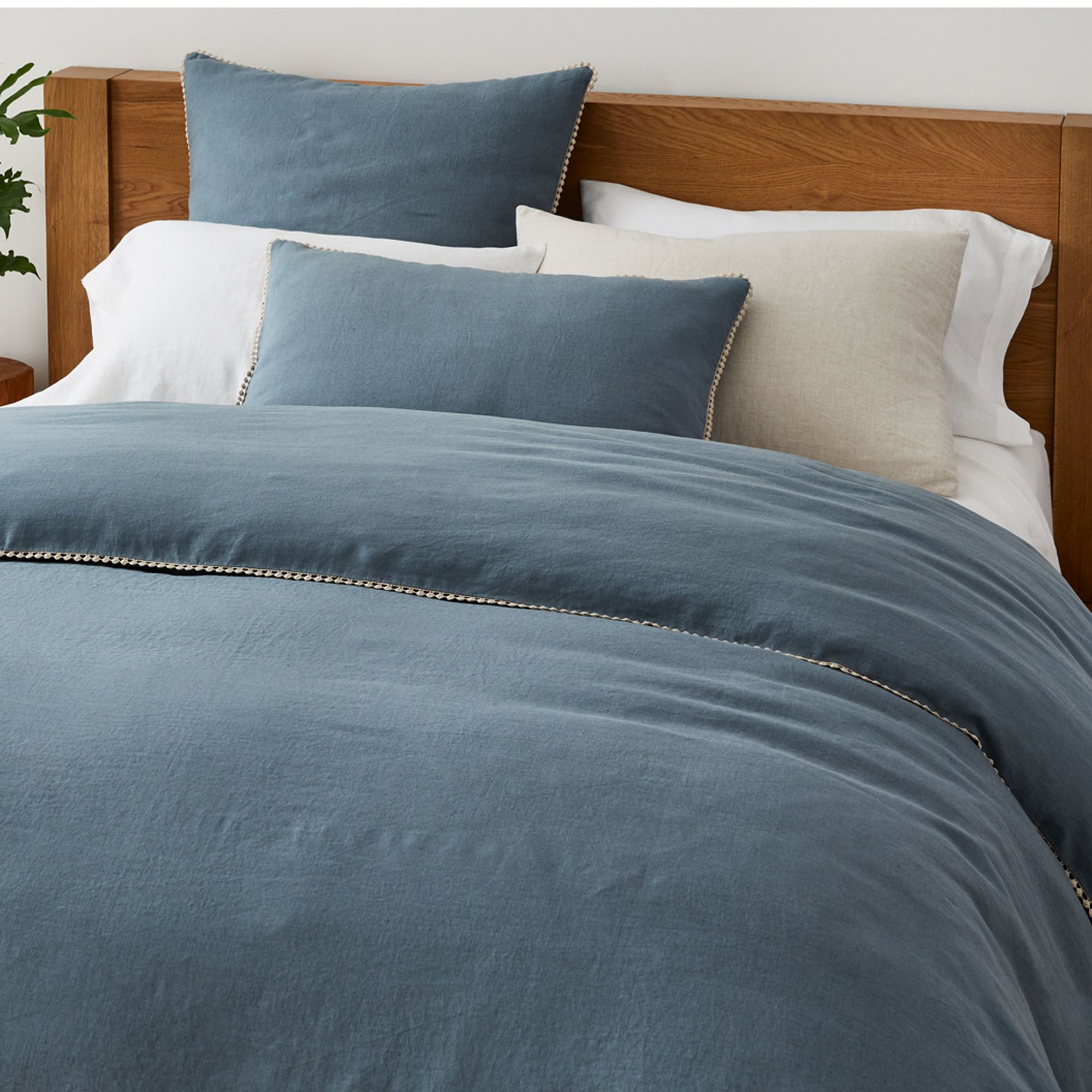 European Flax Linen Pom Duvet Cover & Shams | West Elm