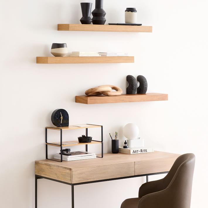 Creative Co-Op Minimalist Metal and Wood 5 Hooks, Black Wall Shelf