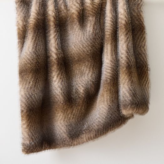Faux Fur Herringbone Throw West Elm