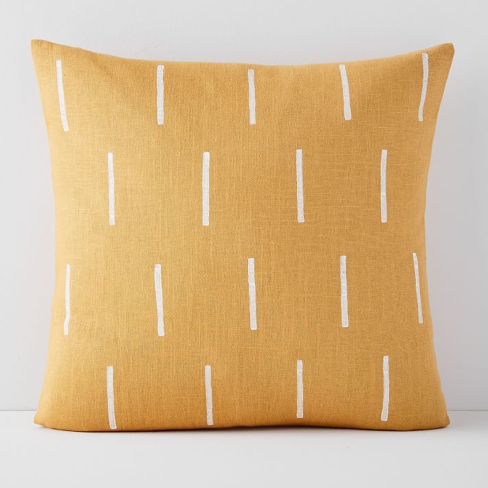 Flax &amp; Symbol Pillow Cover - Mustard Lines