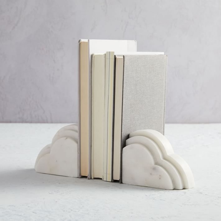 Cloud White Marble Bookends