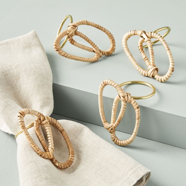 Rattan Wrapped Jewelry Napkin Rings (Set of 4)