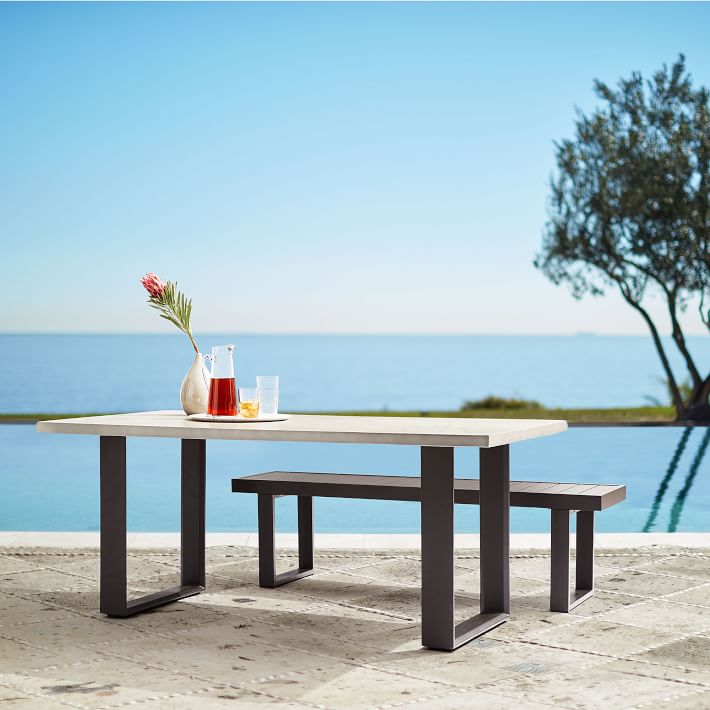 Portside Aluminum Concrete Outdoor Dining Table (72&quot;) &amp; Benches Set 