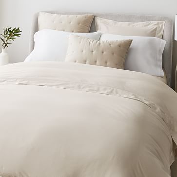 600-Thread-Count Organic Cotton Sateen Wide Hem Duvet Cover & Shams ...