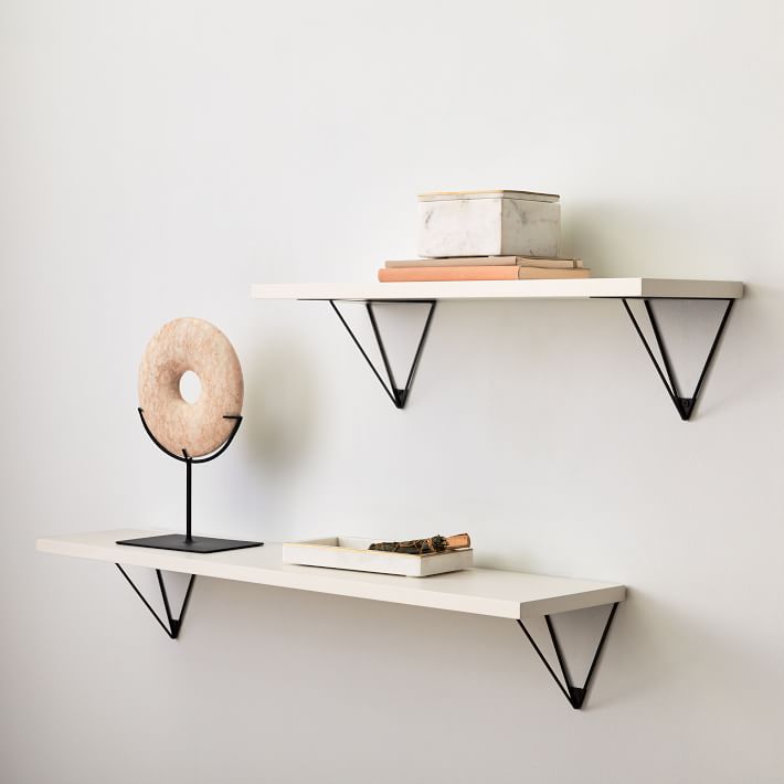 Linear White  Lacquer Wall Shelves with Prism Brackets