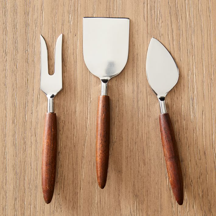 Clermont Metal &amp; Wood Charcuterie Knives - Nickel (Set of 3)