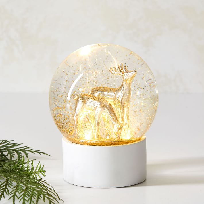 Light-Up Brass Deer Snow Globe