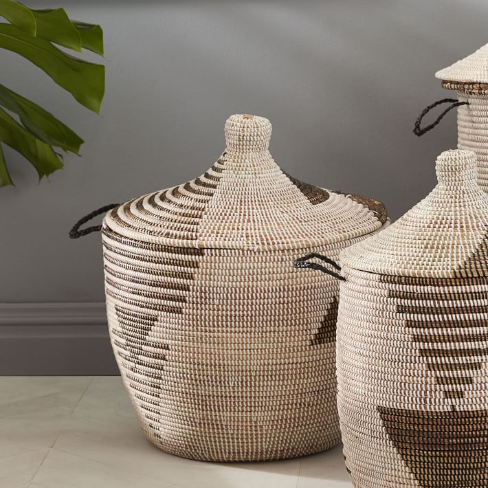 Graphic Millet Lidded Baskets - Black & White