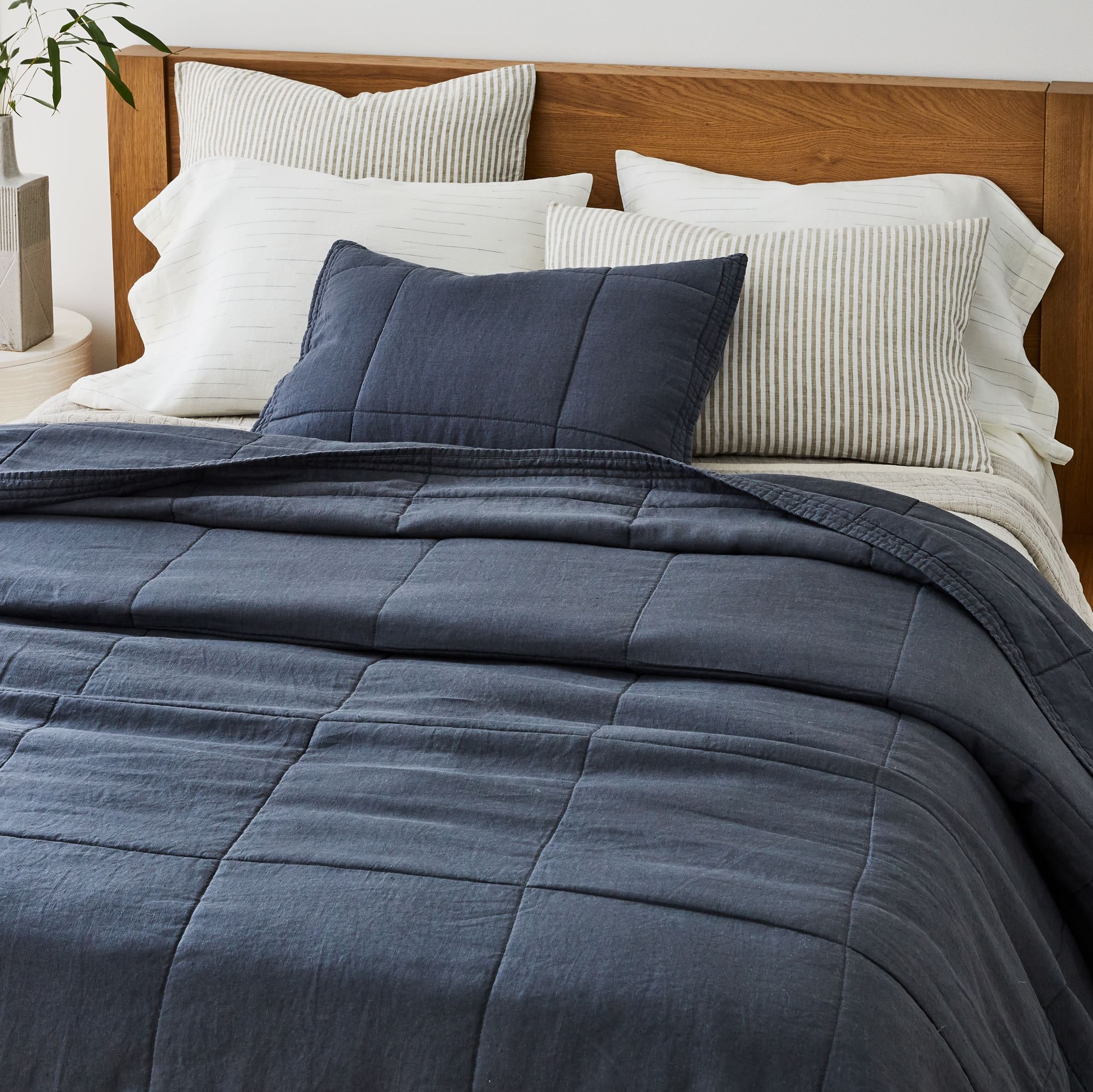 European Flax Linen Box Stitch Quilt & Shams | West Elm