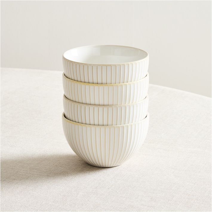 Textured Stoneware Cereal Bowl Sets (LINES)
