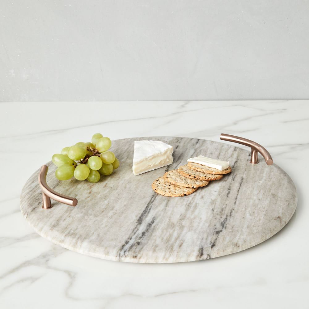 Marble + Copper Handled Cheese Board, White