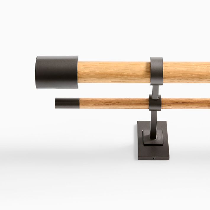 Mid-Century Double Curtain Rod - Natural Oak/Dark Bronze | West Elm