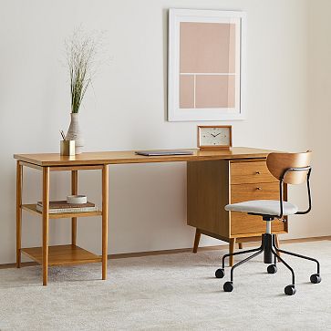 Mid-Century Modular Desk w/ File Cabinet & Shelves (70