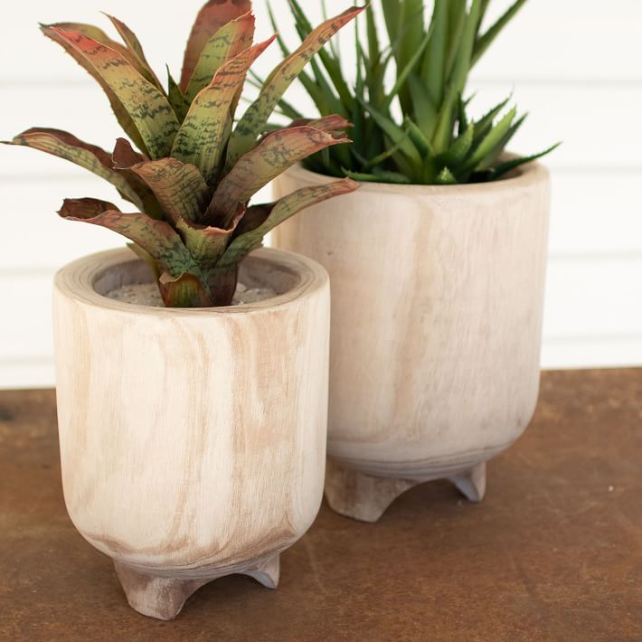 Hand-Carved Wood Planters