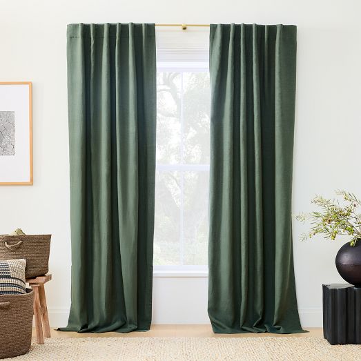 Custom Size European Flax Linen Blackout Curtain Olive Melange West Elm