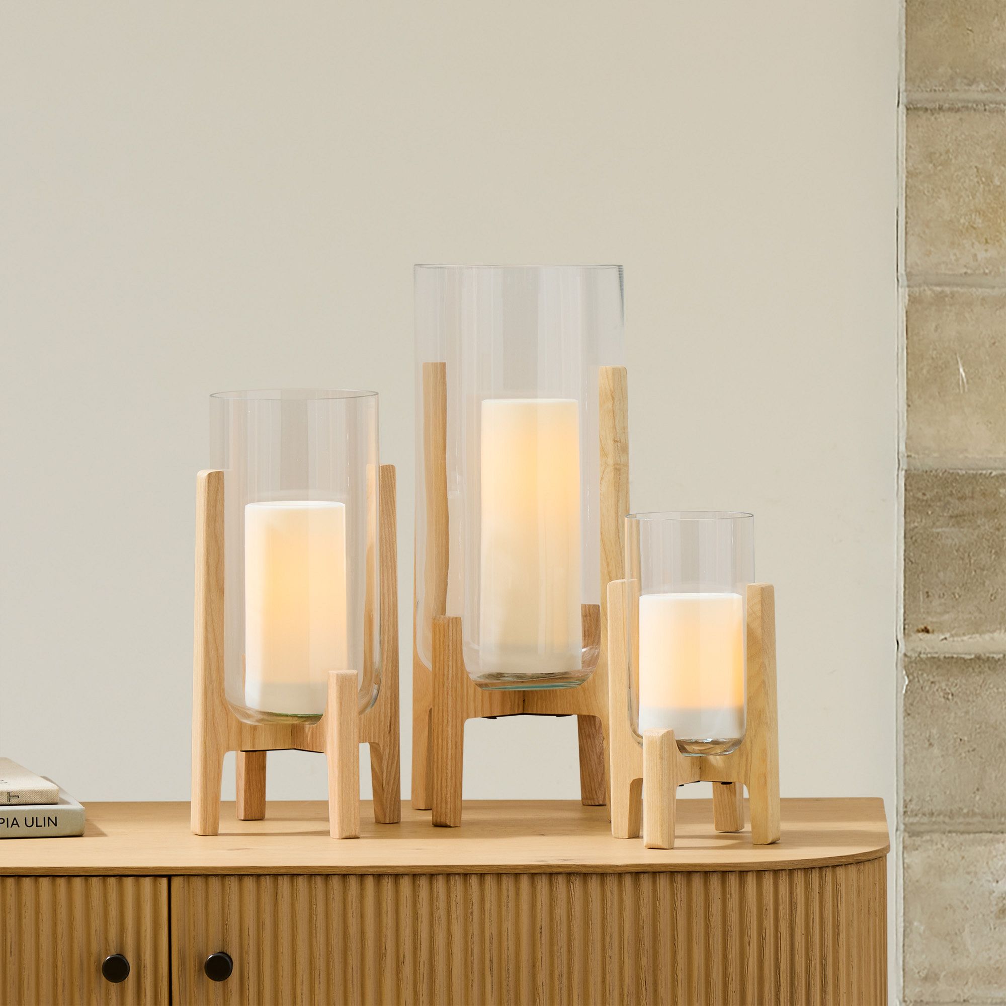 Marti Mid-Century Glass & Wood Lanterns | West Elm