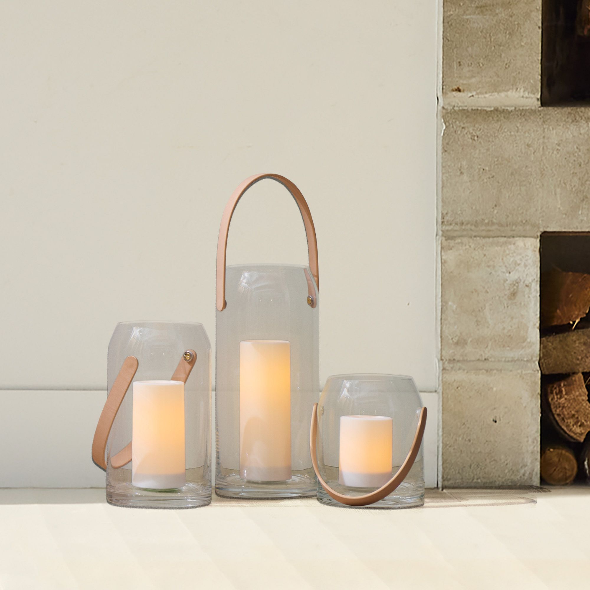 Landon Glass & Leather Lanterns | West Elm