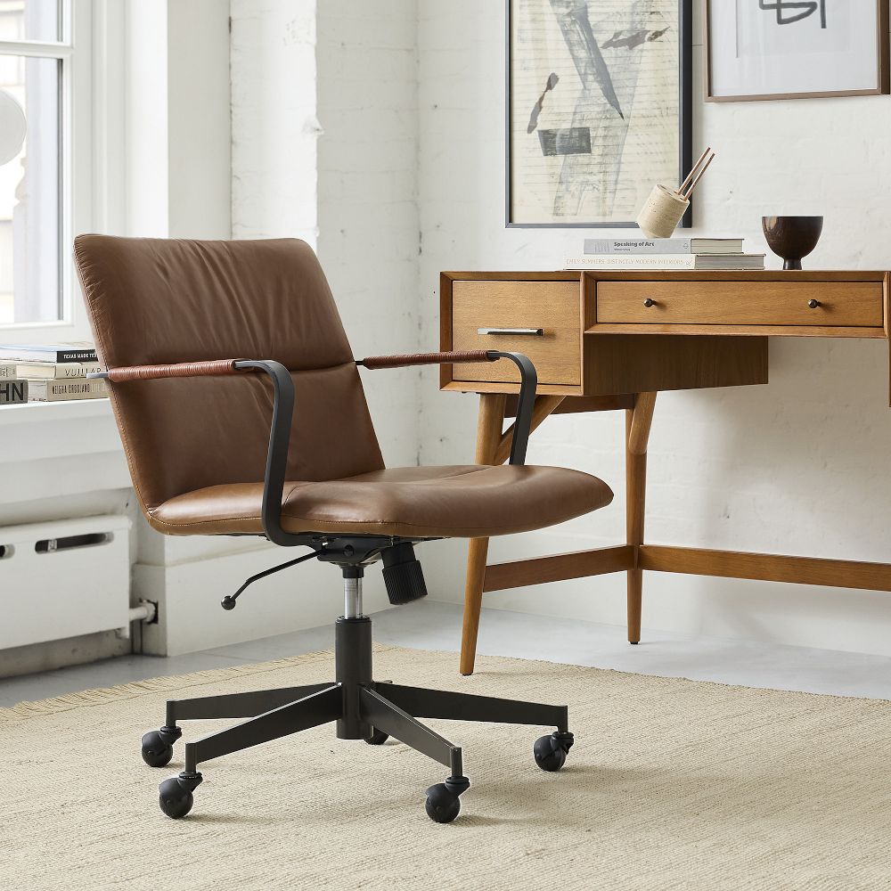 Cooper MidCentury Leather Swivel Office Chair West Elm