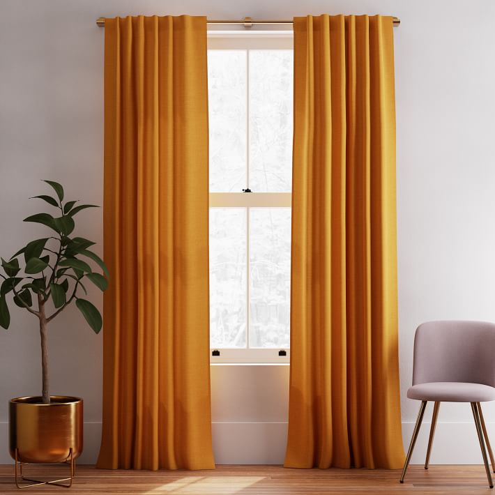 Open Box: Solid European Flax Linen Curtain - Dark Amber