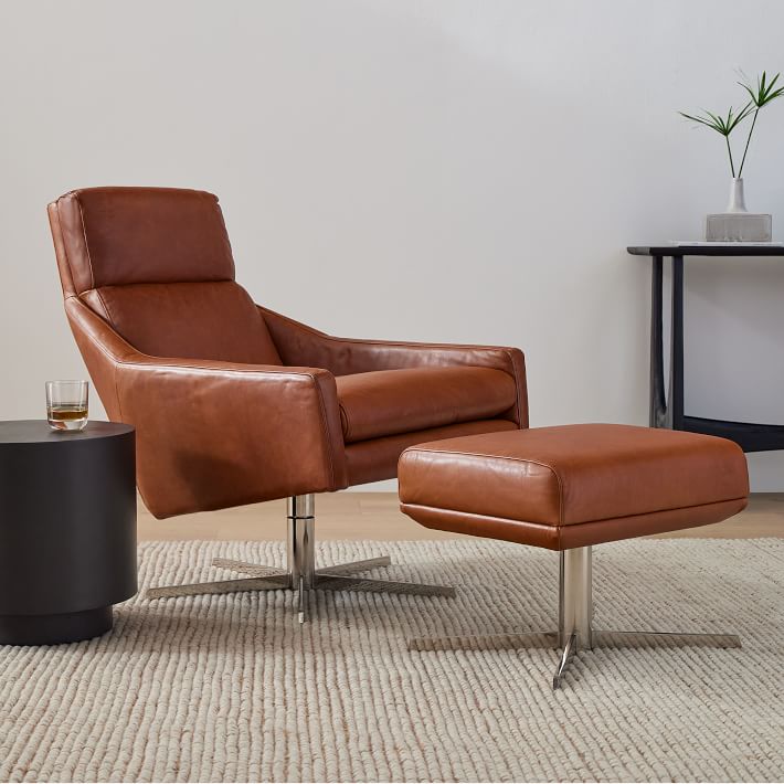 Austin Leather Swivel Chair &amp; Ottoman Set