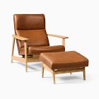 Mid-Century Show Wood High-Back Leather Chair &amp; Ottoman Set