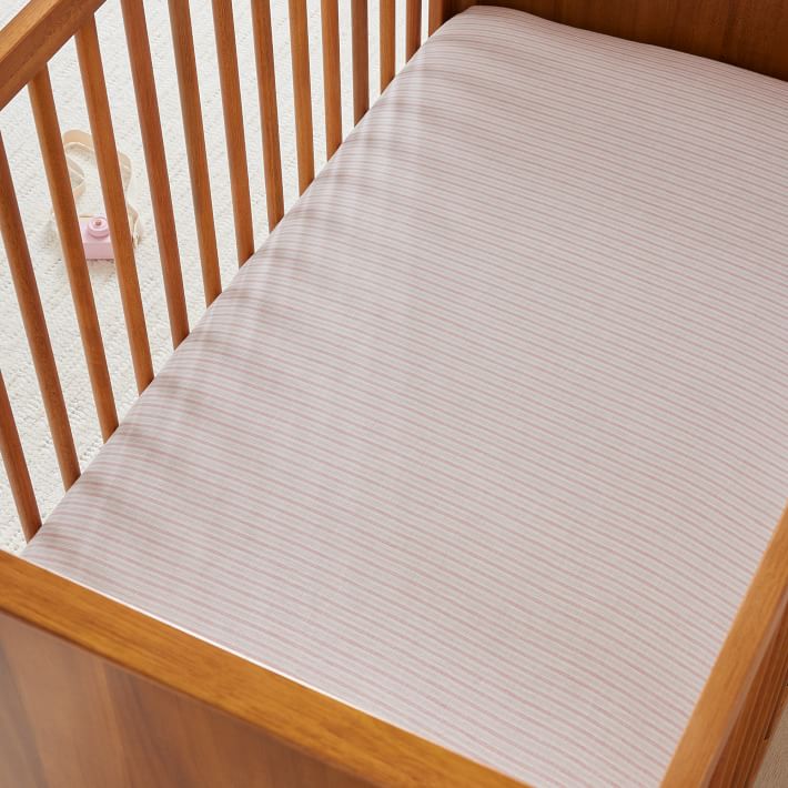 Heather Taylor Home Canyon Stripe European Flax Linen Crib Fitted Sheet